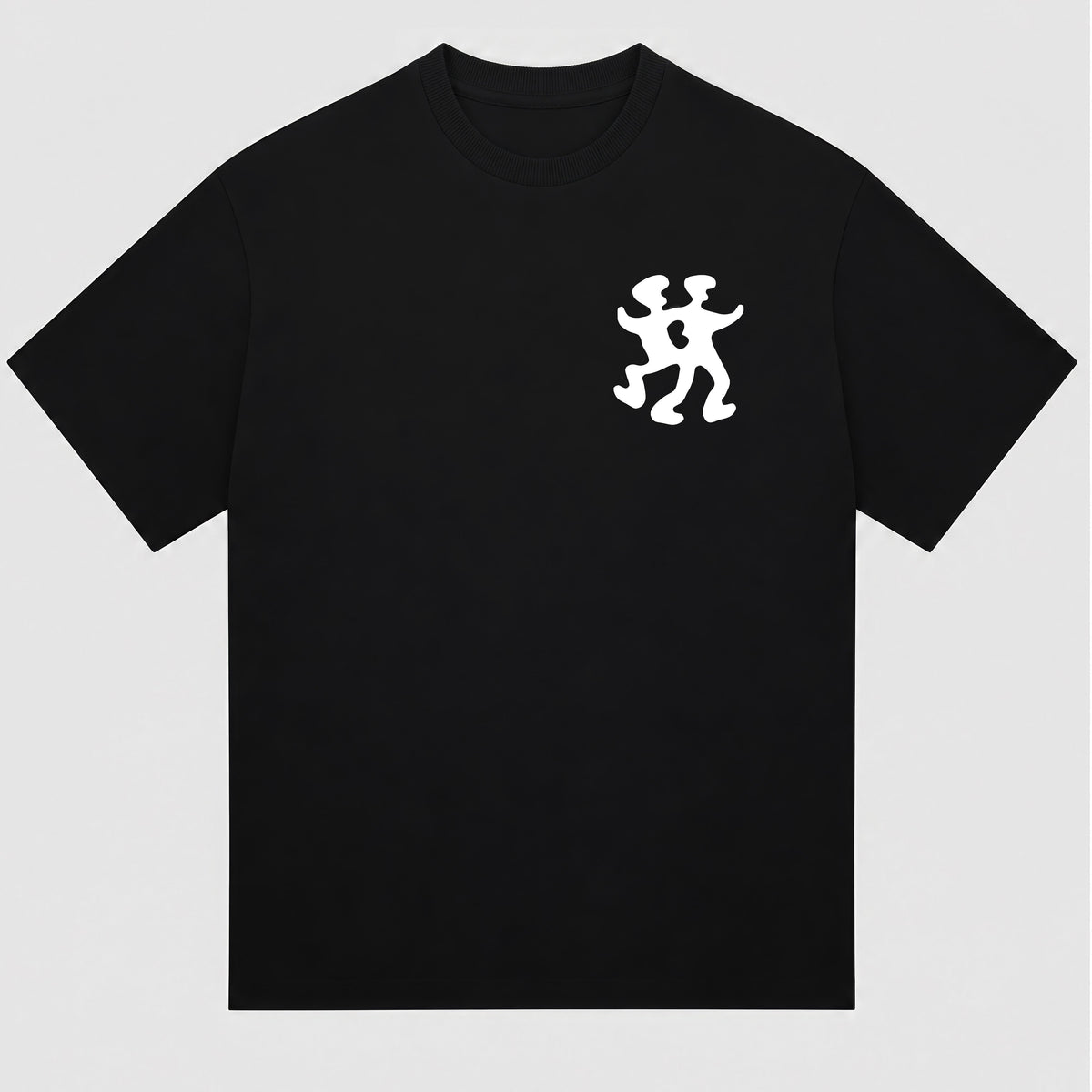 A black short-sleeve t-shirt with the word 'BOKEMERIT' printed in a stylized white gothic font across the chest, laid flat on a textured gray concrete surface.